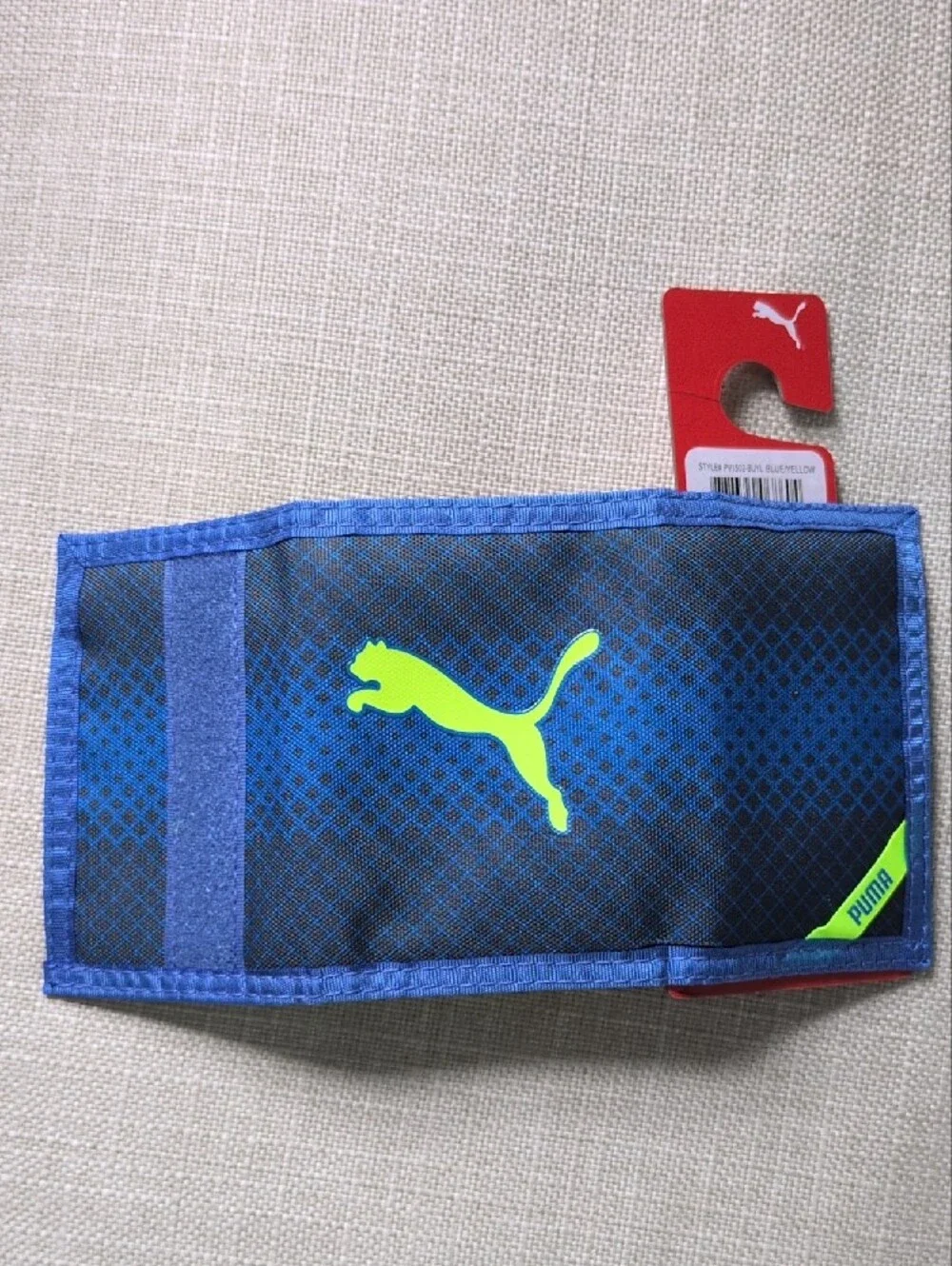 NWT Puma Blue Neon Yellow Trifold Sport Wallet One Size
